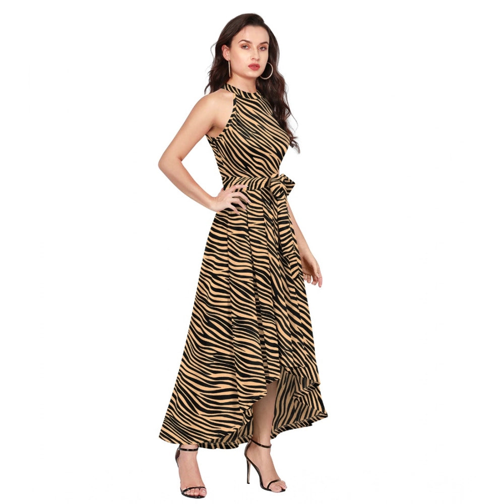 Snuggle Spot Women's Polyester Zebra Pattern Halter Neck Sleeveless Dress (Yellow)