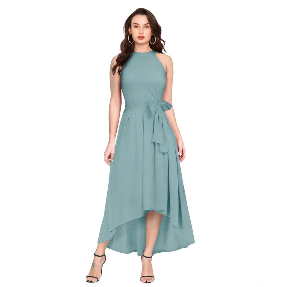 Snuggle Spot Women's Polyester Solid Halter Neck Sleeveless Dress (Pista)