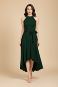 Snuggle Spot Women's Polyster Solid Halter Neck Sleeveless Dress (Green)