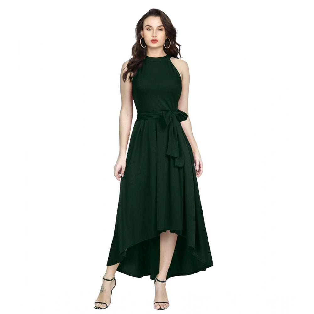 Snuggle Spot Women's Polyster Solid Halter Neck Sleeveless Dress (Green)