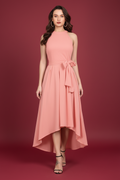 Snuggle Spot Women's Polyster Solid Halter Neck Sleeveless Dress (Peach)