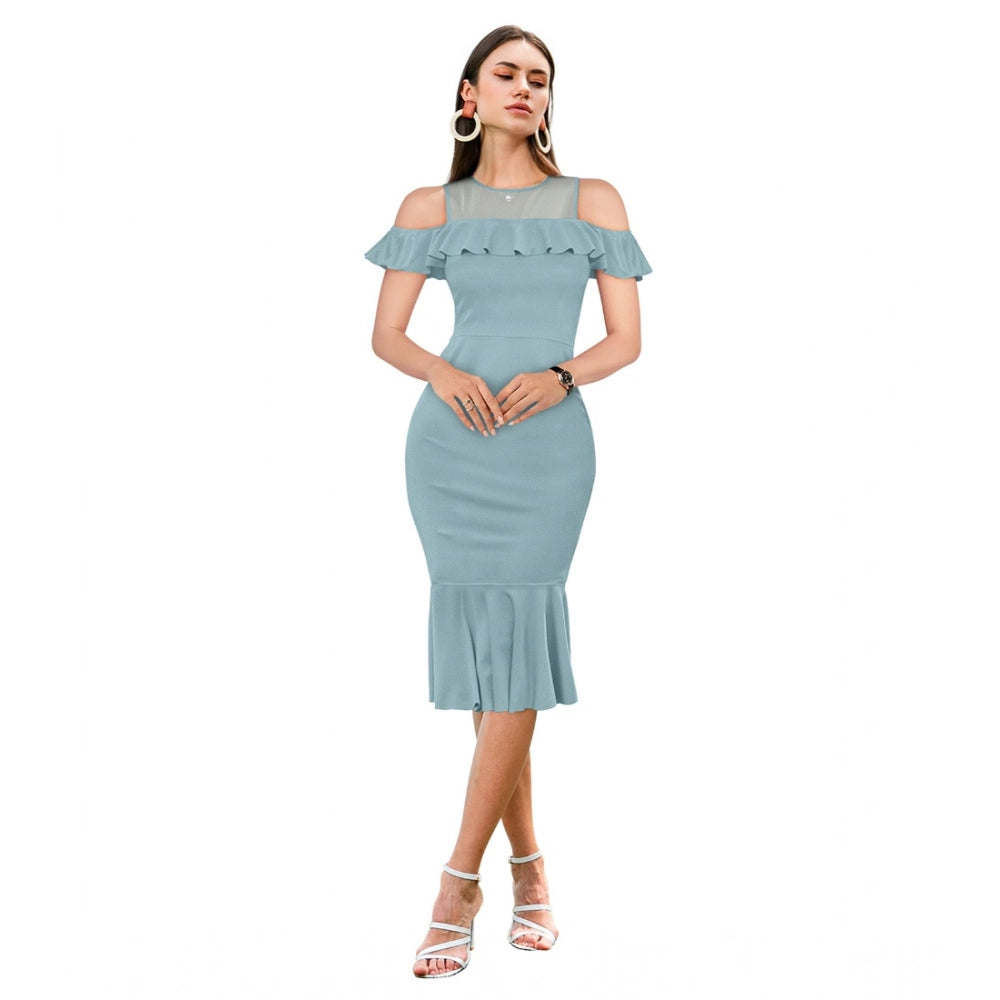 Snuggle Spot Women's Knitting stretchable Solid Round Neck Sleeveless Dress (Pista )