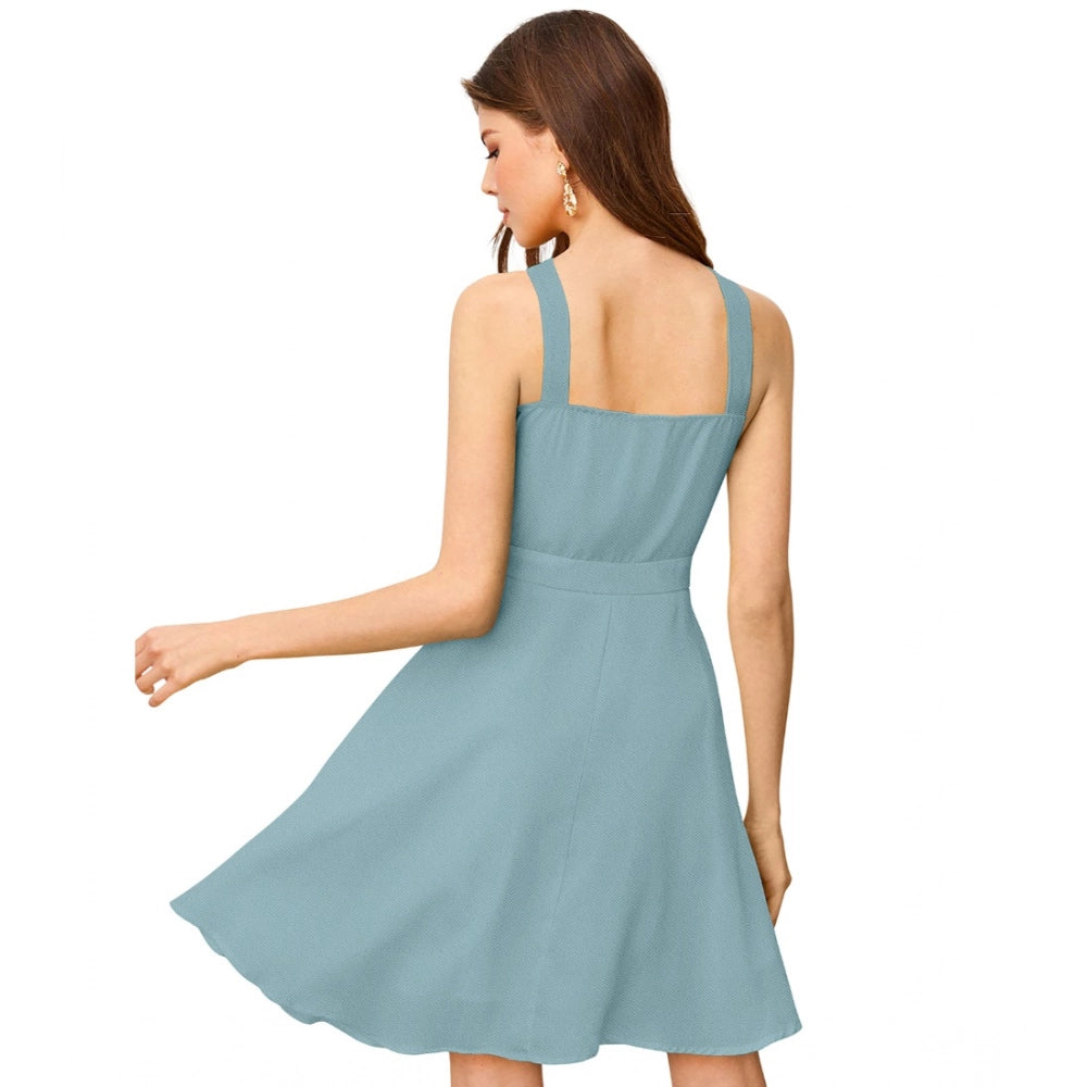 Snuggle Spot Women's Knitting stretchable Solid Halter Neck Sleeveless Dress (Pista )