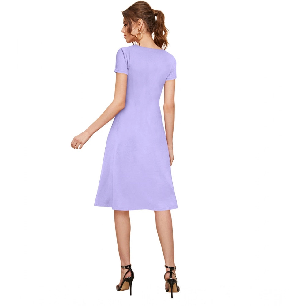 Snuggle Spot Women's Knitting stretchable Solid Round Neck Cap Sleeve Dress (Purple)