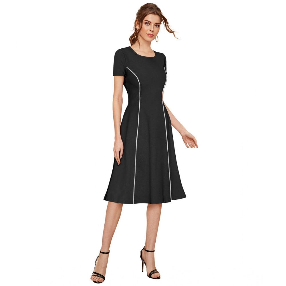Snuggle Spot Women's Knitting stretchable Solid Round Neck Cap Sleeve Dress (Black)