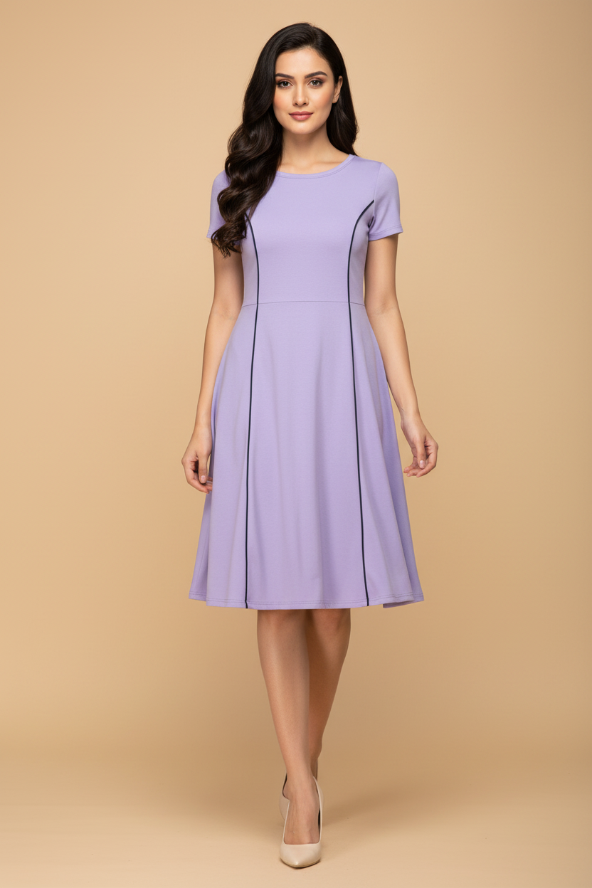 Snuggle Spot Women's Knitting stretchable Solid Round Neck Cap Sleeve Dress (Purple)