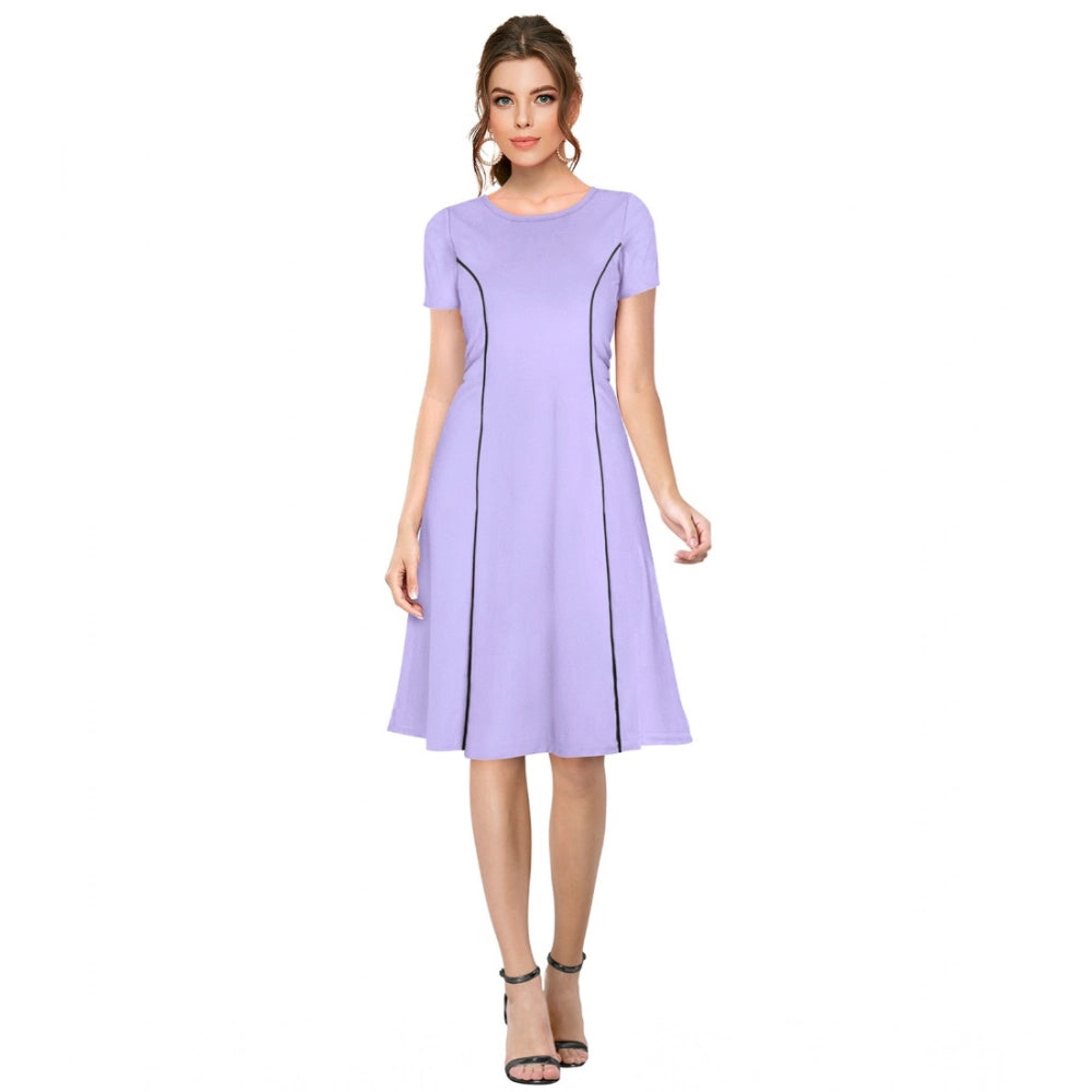 Snuggle Spot Women's Knitting stretchable Solid Round Neck Cap Sleeve Dress (Purple)