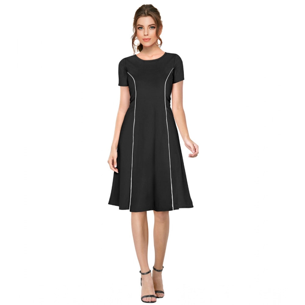 Snuggle Spot Women's Knitting stretchable Solid Round Neck Cap Sleeve Dress (Black)