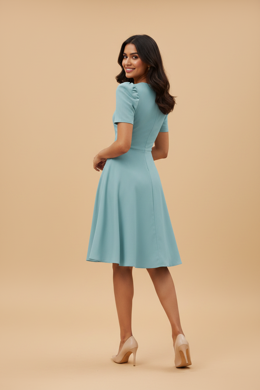 Snuggle Spot Women's Knitting stretchable Solid V Neck Cap Sleeve Dress (Pista)