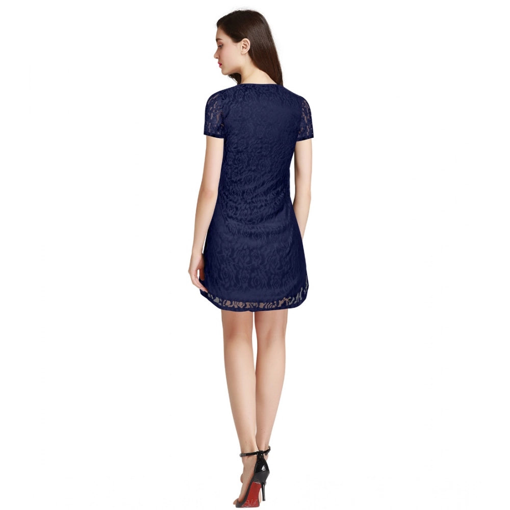 Snuggle Spot Women's Rasal Solid Round Neck Cap Sleeve Dress (Blue)