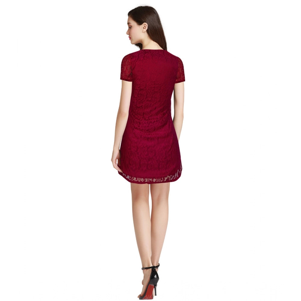 Snuggle Spot Women's Rasal Solid Round Neck Cap Sleeve Dress (Maroon)