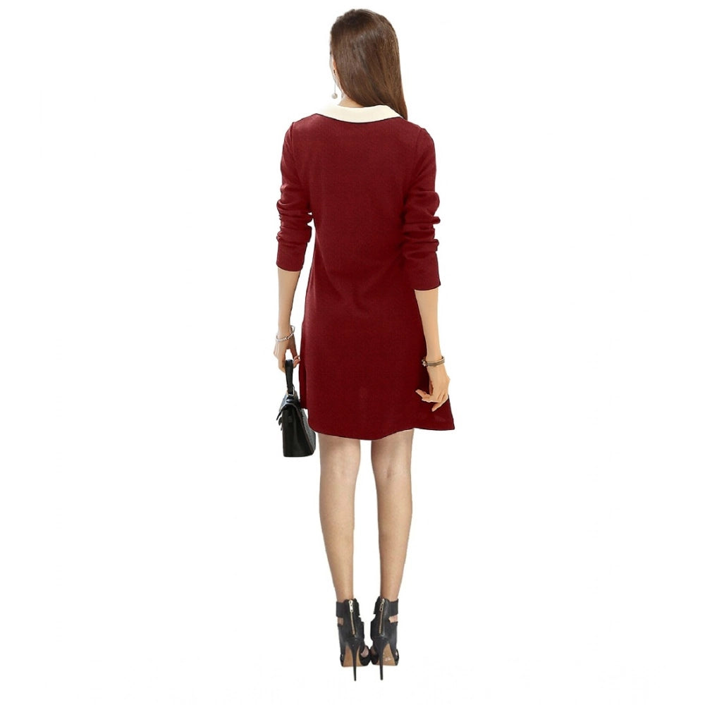 Snuggle Spot Women's Polyester Solid Collar 3-4th Dress (Maroon)