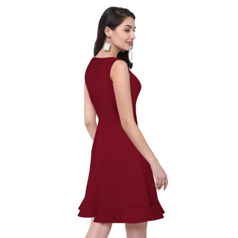 Snuggle Spot Women's Polyester Solid Round Neck Sleeveless Dress (Maroon)
