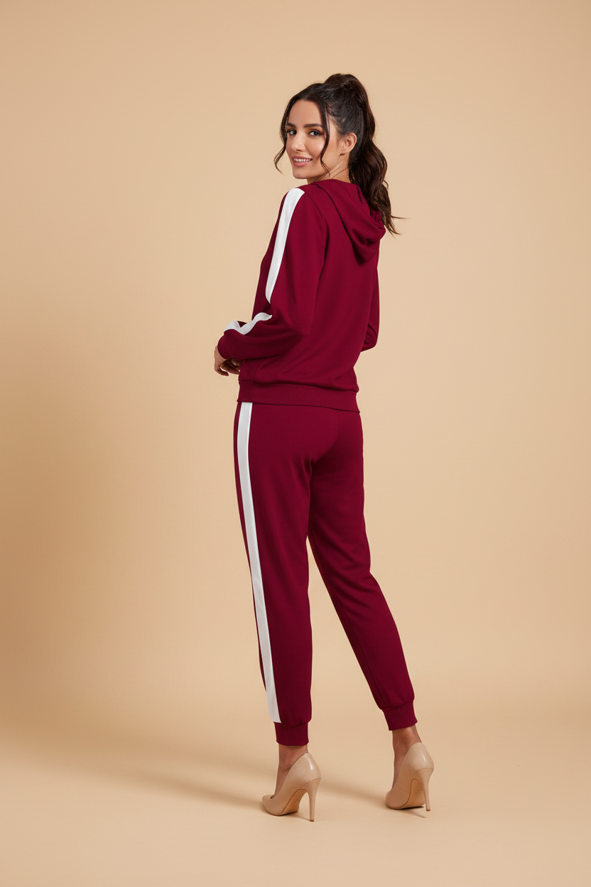 Snuggle Spot Women's Knitting stretchable Solid Hooded Neck Full Sleeve Track Suit (Maroon)