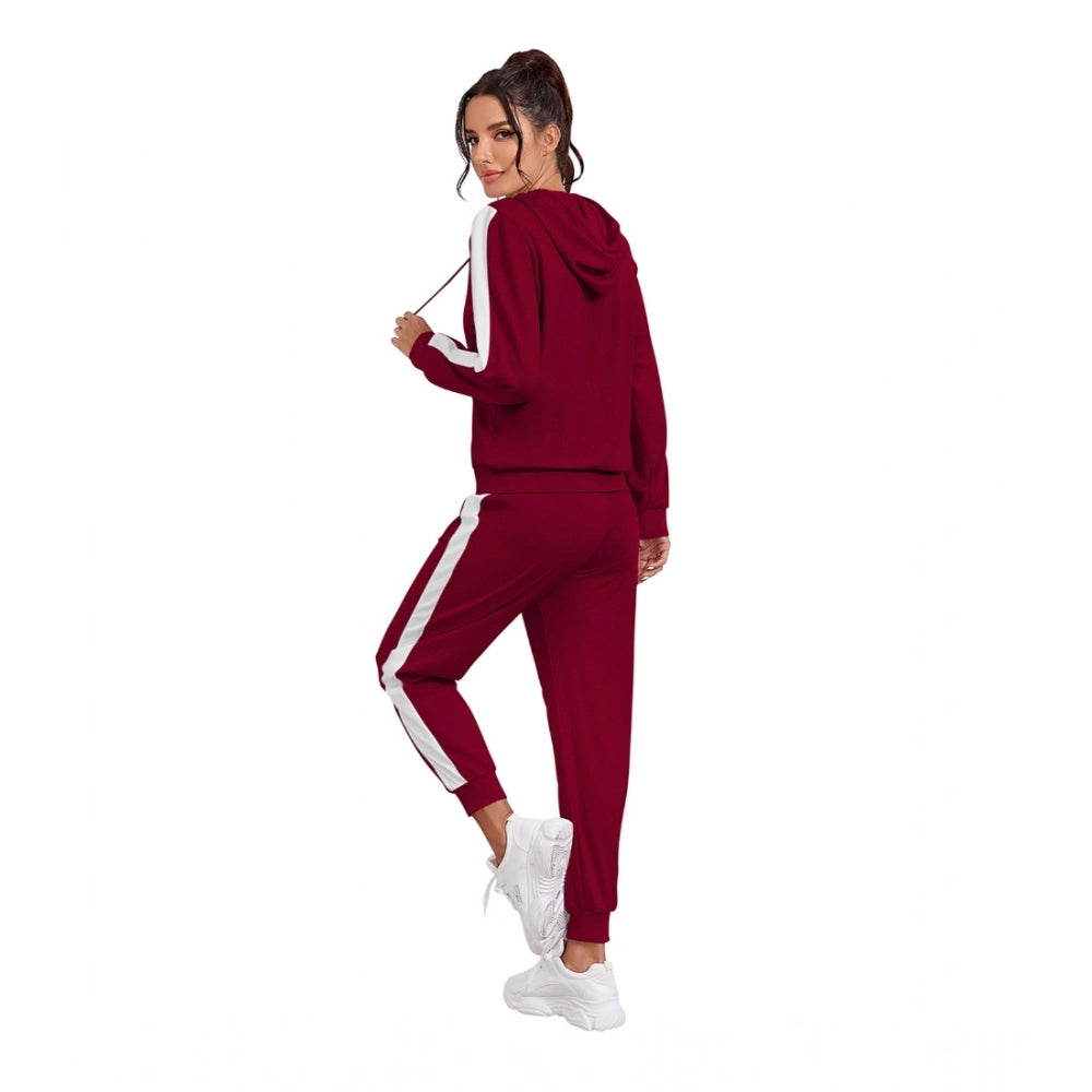 Snuggle Spot Women's Knitting stretchable Solid Hooded Neck Full Sleeve Track Suit (Maroon)