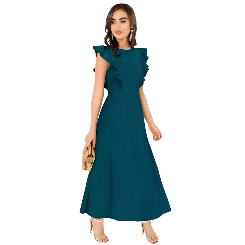 Snuggle Spot Women's Knitting stretchable Solid Round Neck Ruffled Sleeve Dress (Morpich)