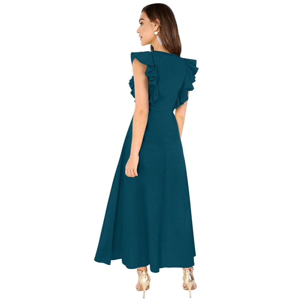 Snuggle Spot Women's Knitting stretchable Solid Round Neck Ruffled Sleeve Dress (Morpich)