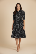 Snuggle Spot Women's Ruby Cotton Printed Shirt Collar 3-4th Sleeve Dress (Black)