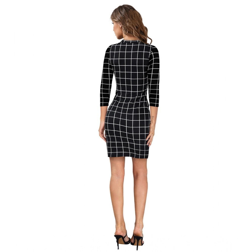 Snuggle Spot Women's Polyester Solid High Neck Full Sleeve Dress (Black)
