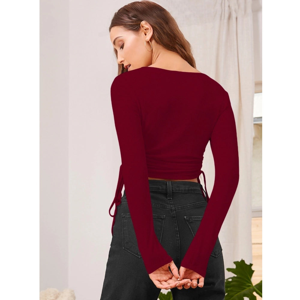 Snuggle Spot Women's Polyester Solid Round Neck Full Sleeve Top (Maroon)