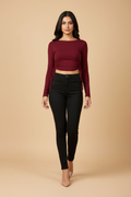 Snuggle Spot Women's Polyester Solid Round Neck Full Sleeve Top (Maroon)