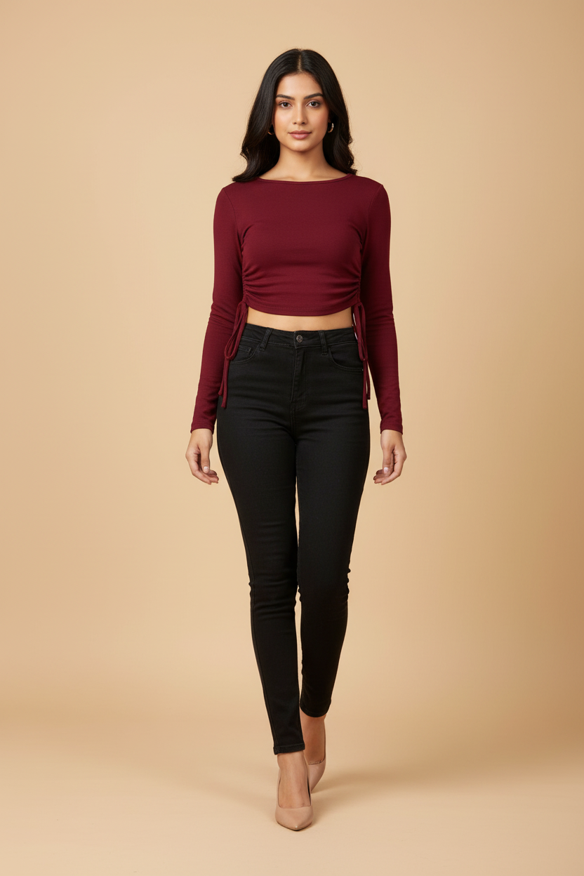 Snuggle Spot Women's Polyester Solid Round Neck Full Sleeve Top (Maroon)