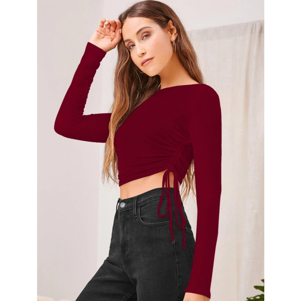 Snuggle Spot Women's Polyester Solid Round Neck Full Sleeve Top (Maroon)