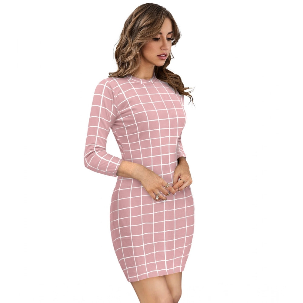 Snuggle Spot Women's Polyester Solid High Neck Full Sleeve Dress (Peach)