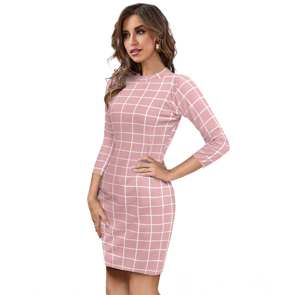 Snuggle Spot Women's Polyester Solid High Neck Full Sleeve Dress (Peach)