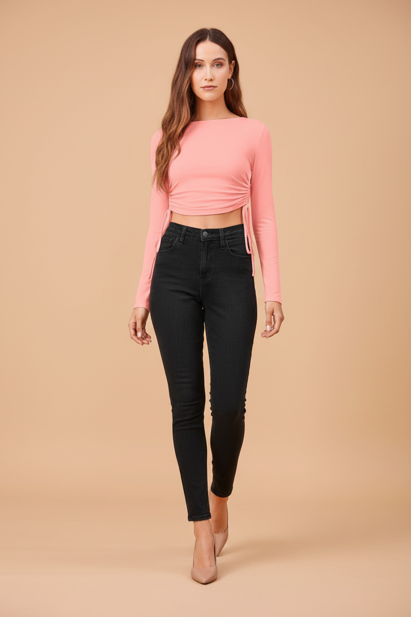 Snuggle Spot Women's Polyester Solid Round Neck Full Sleeve Top (Peach)