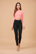 Snuggle Spot Women's Polyester Solid Round Neck Full Sleeve Top (Peach)