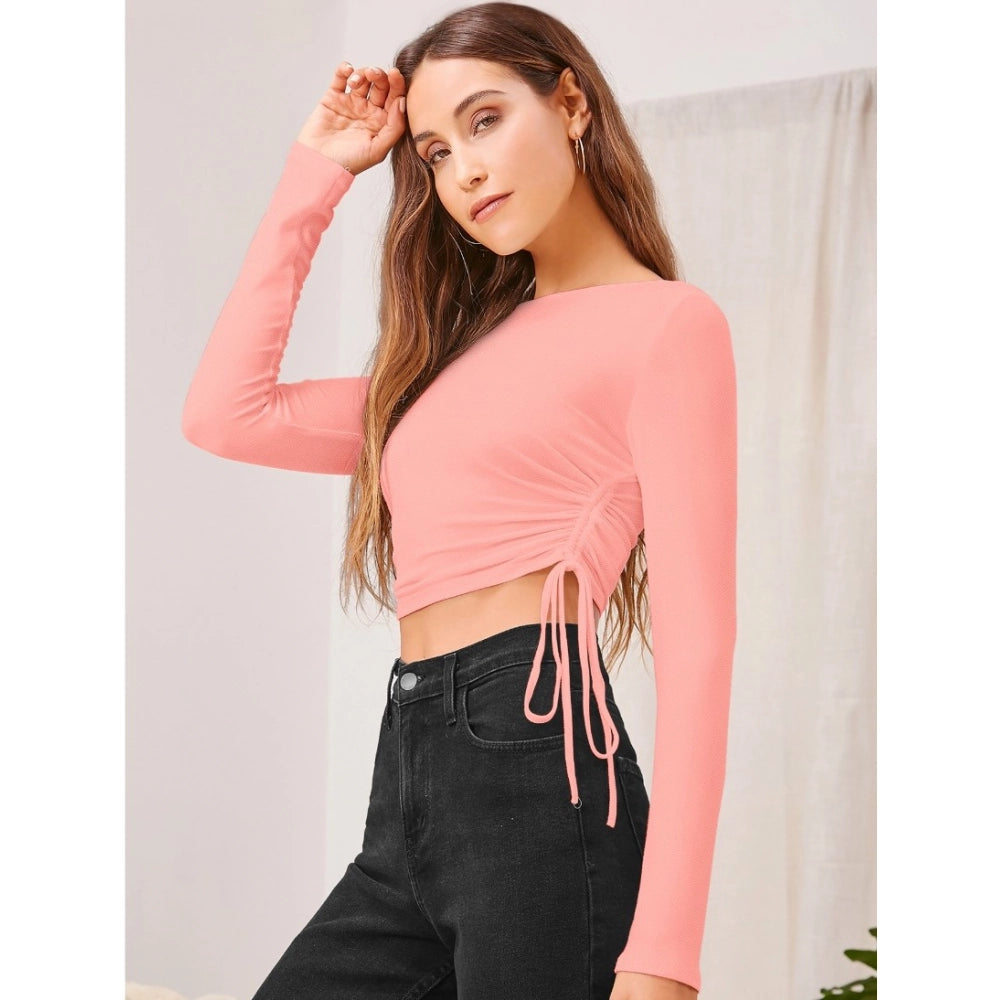 Snuggle Spot Women's Polyester Solid Round Neck Full Sleeve Top (Peach)