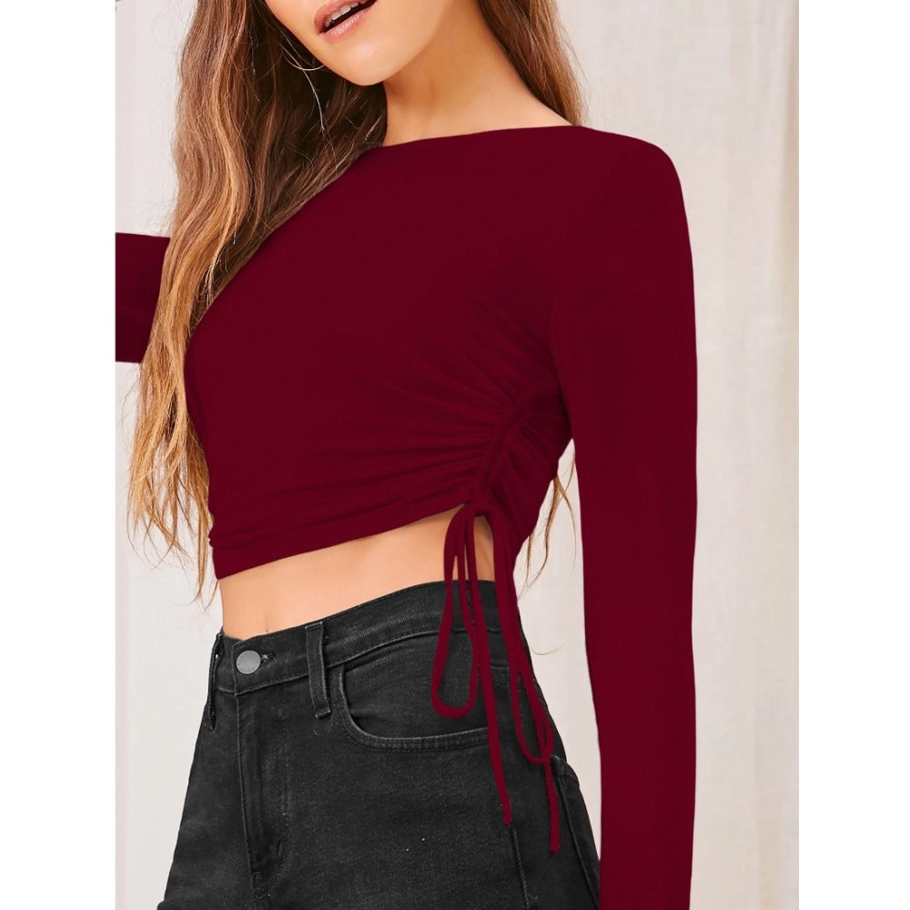 Snuggle Spot Women's Polyester Solid Round Neck Full Sleeve Top (Maroon)