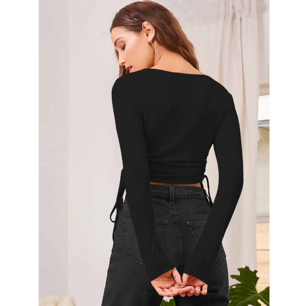 Snuggle Spot Women's Polyester Solid Round Neck Full Sleeve Top (Black)