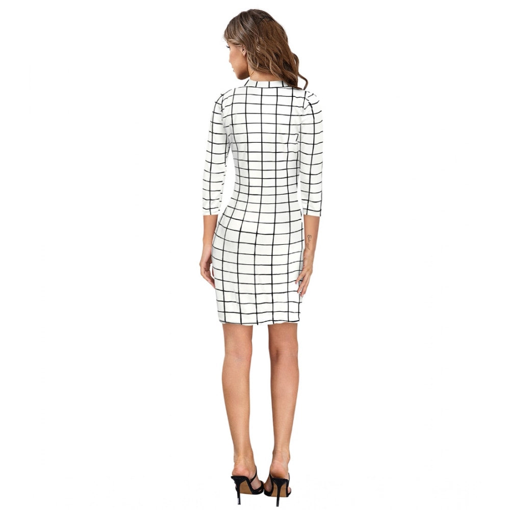 Snuggle Spot Women's Polyester Solid High Neck Full Sleeve Dress (White)