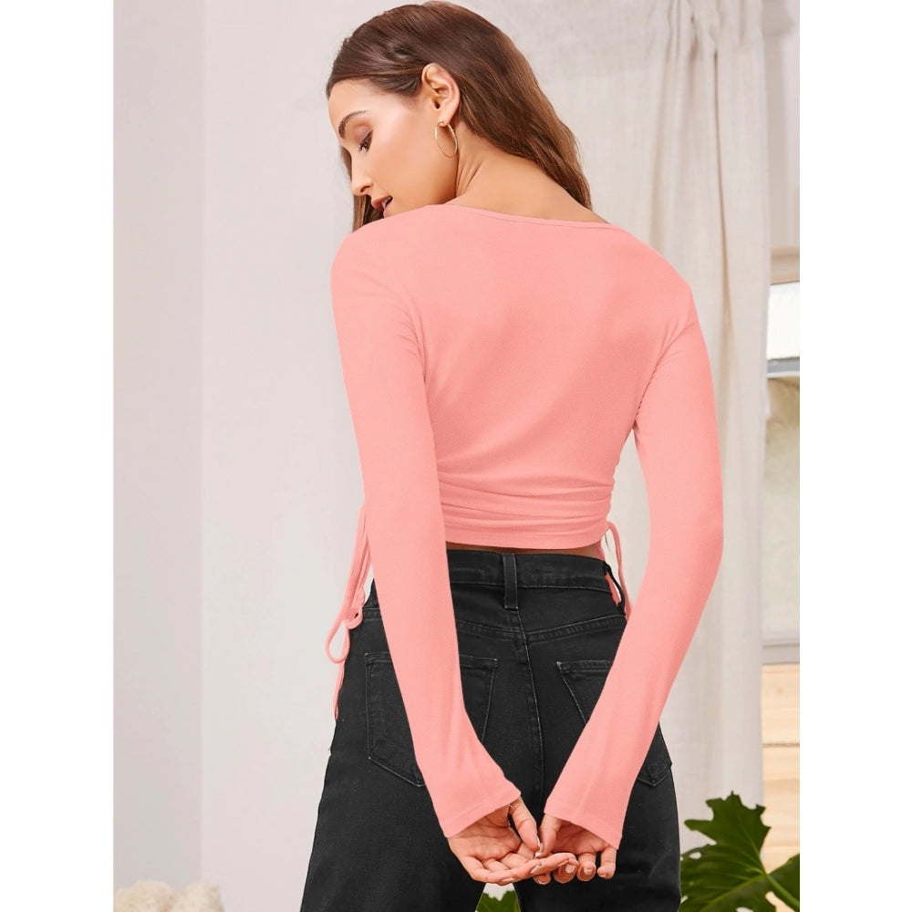 Snuggle Spot Women's Polyester Solid Round Neck Full Sleeve Top (Peach)