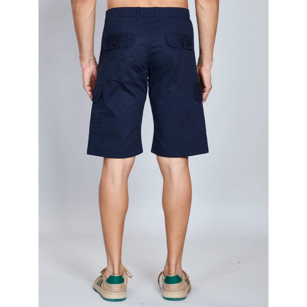 Snuggle Spot Men's Casual Cotton Solid Knee Length Cargo Shorts (Navy)