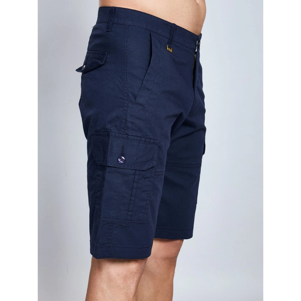 Snuggle Spot Men's Casual Cotton Solid Knee Length Cargo Shorts (Navy)