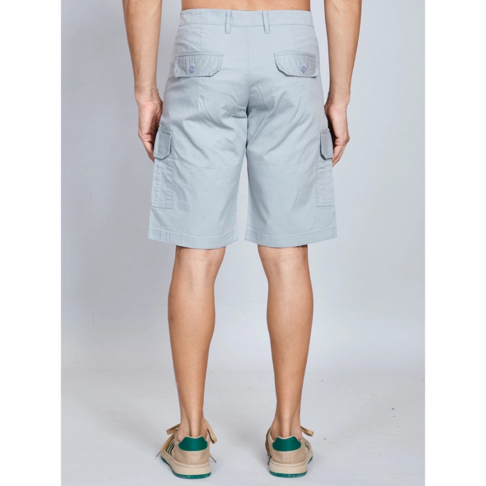Snuggle Spot Men's Casual Cotton Solid Knee Length Cargo Shorts (Grey)