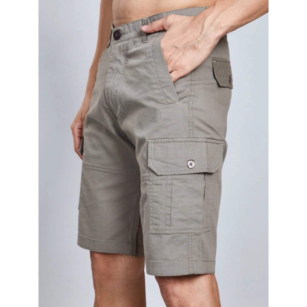 Snuggle Spot Men's Casual Cotton Solid Knee Length Cargo Shorts (DarkGrey)