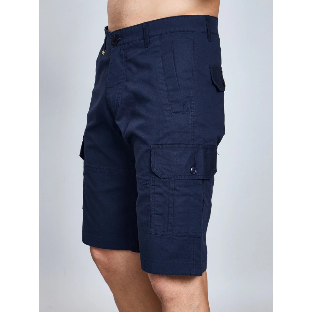 Snuggle Spot Men's Casual Cotton Solid Knee Length Cargo Shorts (Navy)