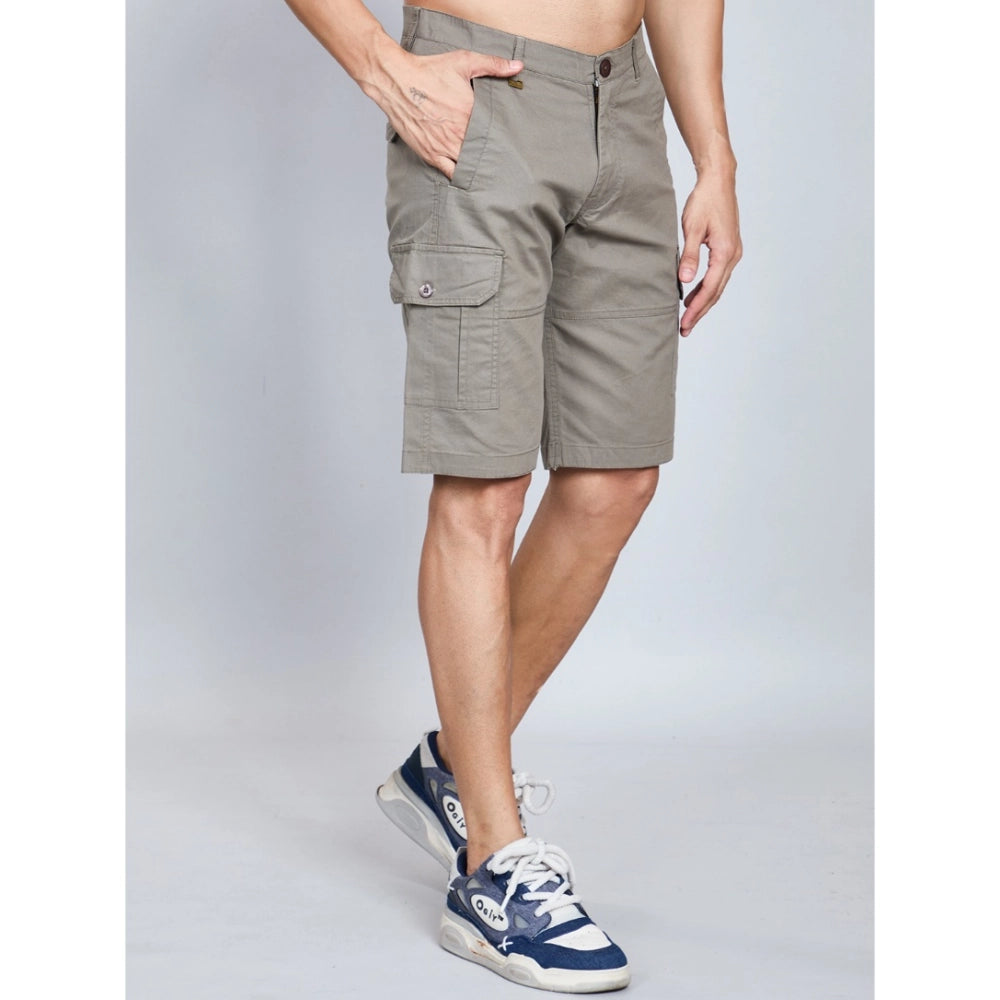 Snuggle Spot Men's Casual Cotton Solid Knee Length Cargo Shorts (DarkGrey)