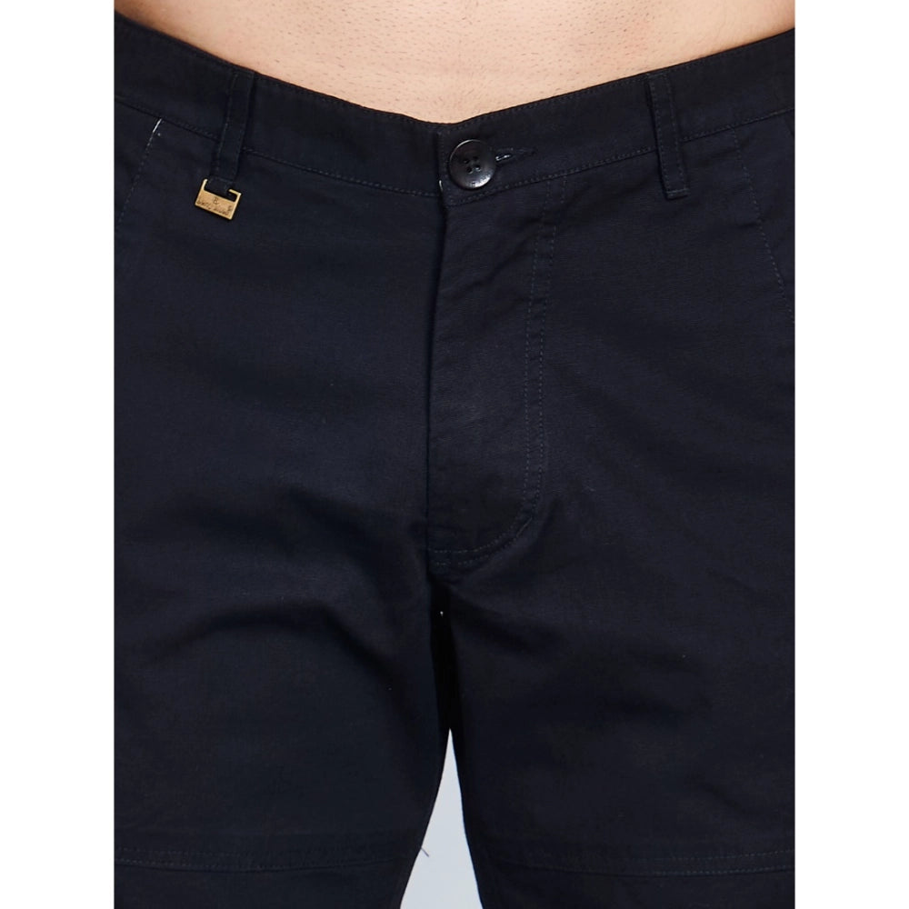 Snuggle Spot Men's Casual Cotton Solid Knee Length Cargo Shorts (Black)
