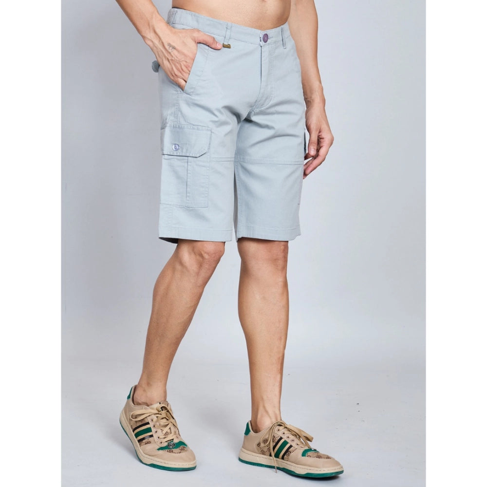 Snuggle Spot Men's Casual Cotton Solid Knee Length Cargo Shorts (Grey)