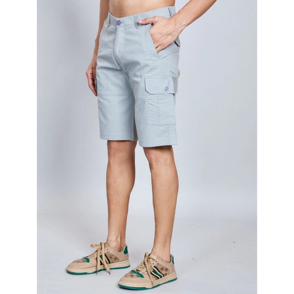 Snuggle Spot Men's Casual Cotton Solid Knee Length Cargo Shorts (Grey)