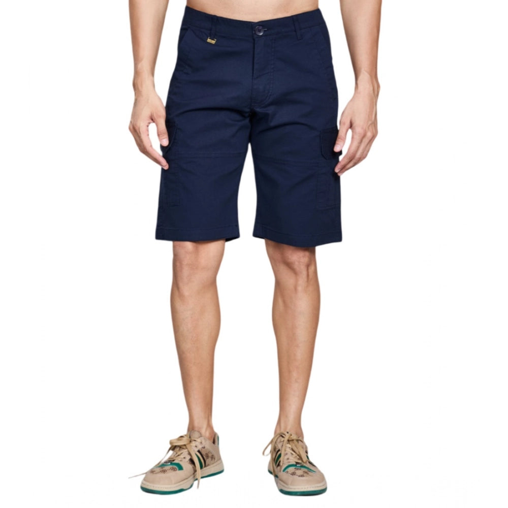 Snuggle Spot Men's Casual Cotton Solid Knee Length Cargo Shorts (Navy)