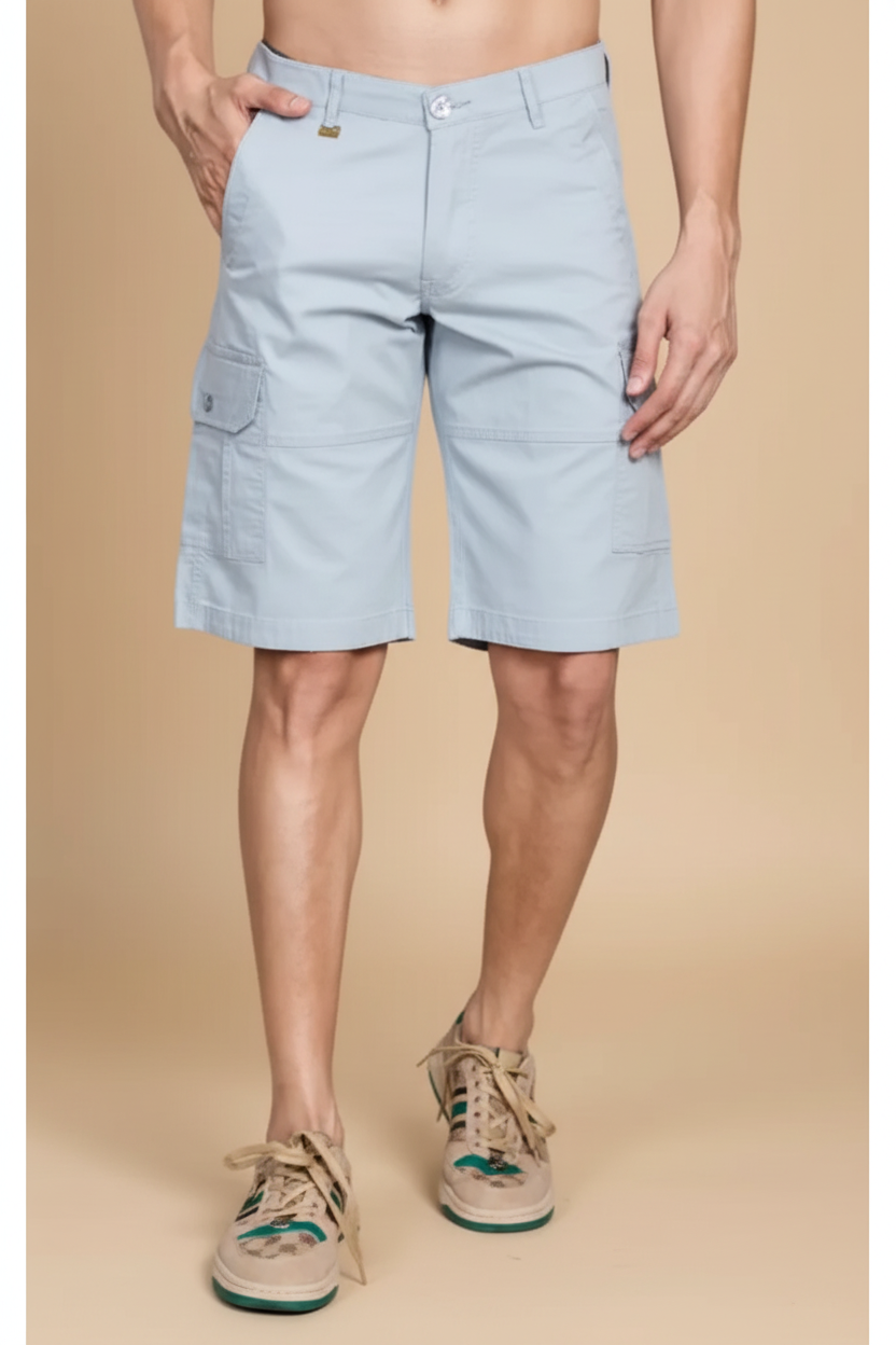 Snuggle Spot Men's Casual Cotton Solid Knee Length Cargo Shorts (Grey)