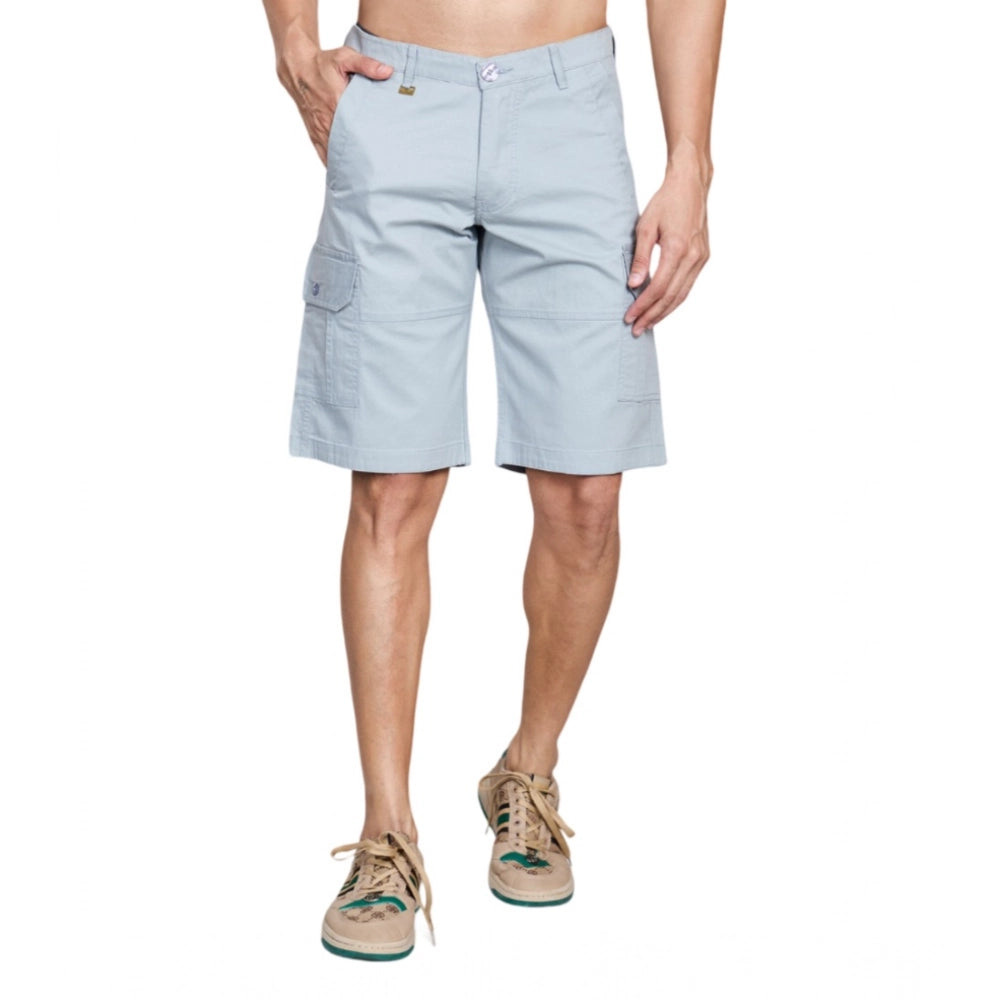 Snuggle Spot Men's Casual Cotton Solid Knee Length Cargo Shorts (Grey)