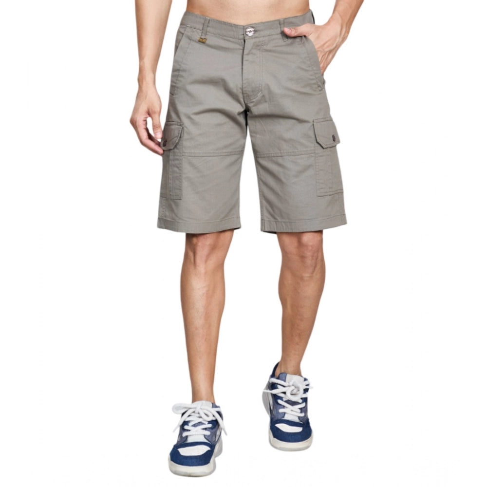 Snuggle Spot Men's Casual Cotton Solid Knee Length Cargo Shorts (DarkGrey)