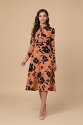 Snuggle Spot Women's Knitting Printed V-Neck Full Sleeve Dress (Orange)
